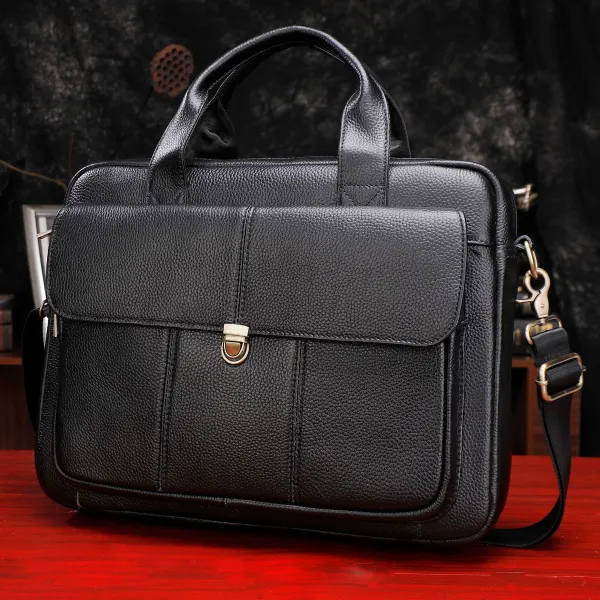 Black leather handbag